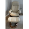Stressless Consul Small Recliner Chair and Footstool in Batick Cream Classic Base Oak Finish